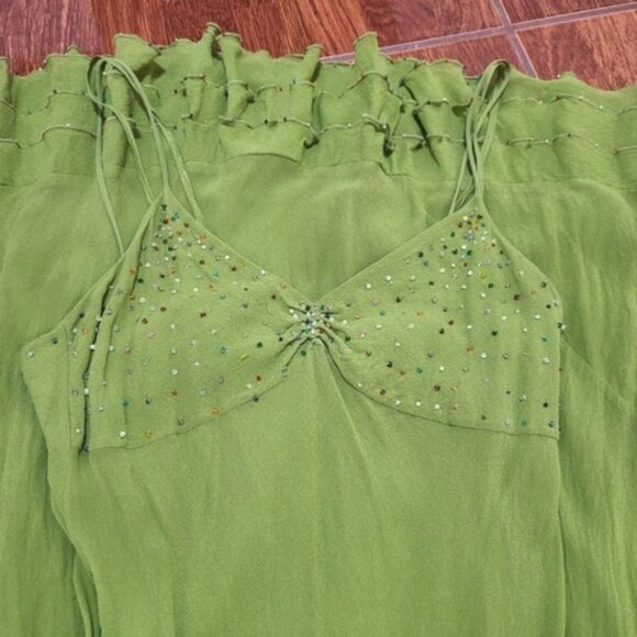 Tibi green Silk beaded dress Ruffle hem size S - Picture 4 of 16
